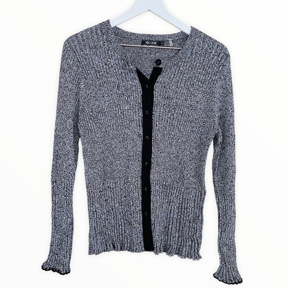 Nic + Zoe Gray & Black Button Down Sweater Cardigan Size Medium - Picture 5 of 9